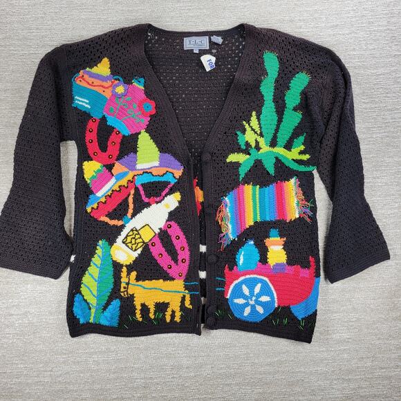 Vintage TLC by Lambert Mexican Fiesta Cardigan Sweater Crochet Knit NWT Size M - Picture 1 of 16